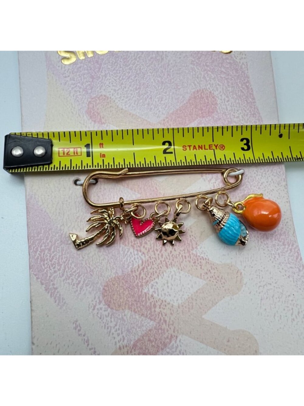 NWT Anthropologie Gold-Tone Shoe Charms Tropical Palm Sun Heart Shell Orange - Picture 7 of 7